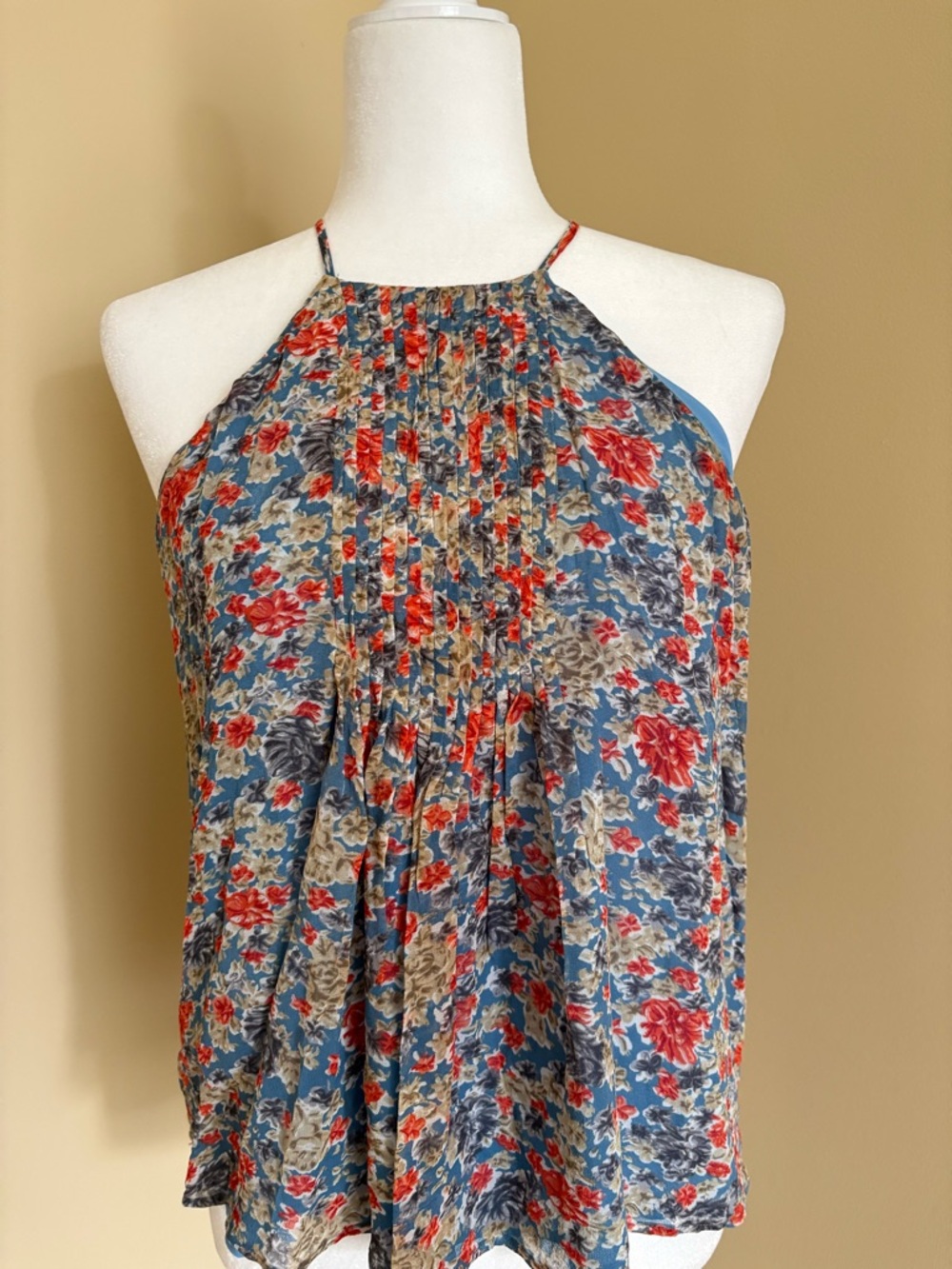 Sleeveless Floral Halter Top in Blue and Red